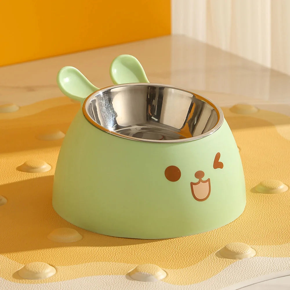 Cute Rabbit-Ear Elevated Cat Bowl | Stainless Steel Food & Water Dish with Anti-Slip Base