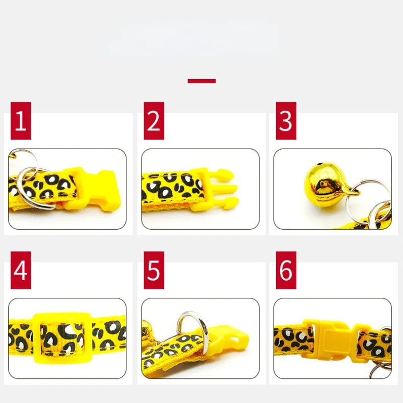 Adjustable Leopard Print Cat & Dog Collar – Cute Bell Pet Accessory