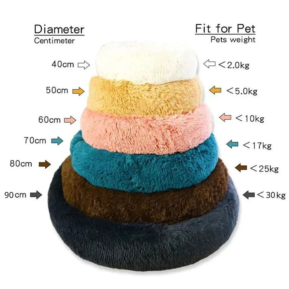 Round Plush Pet Bed – Super Soft Fleece Dog & Cat Bed, Winter Warm Sleeping
