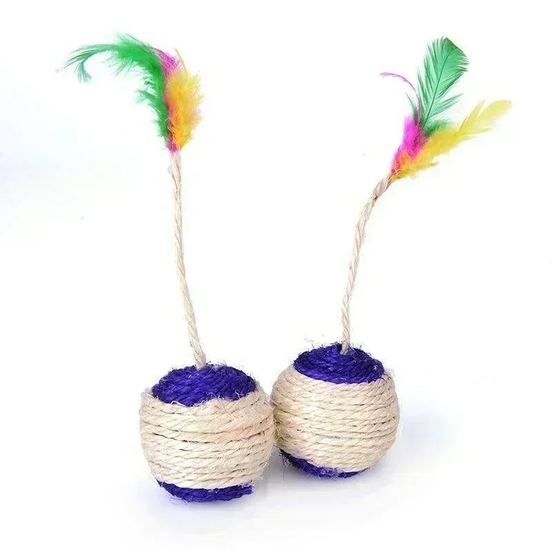 Cat Sisal Scratching Ball – Interactive Feather Toy for Kittens