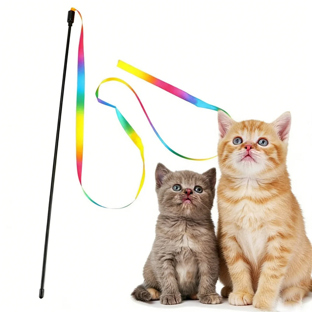 Interactive Cat Teaser Wand – Rainbow Ribbon Stick for Play & Exercise