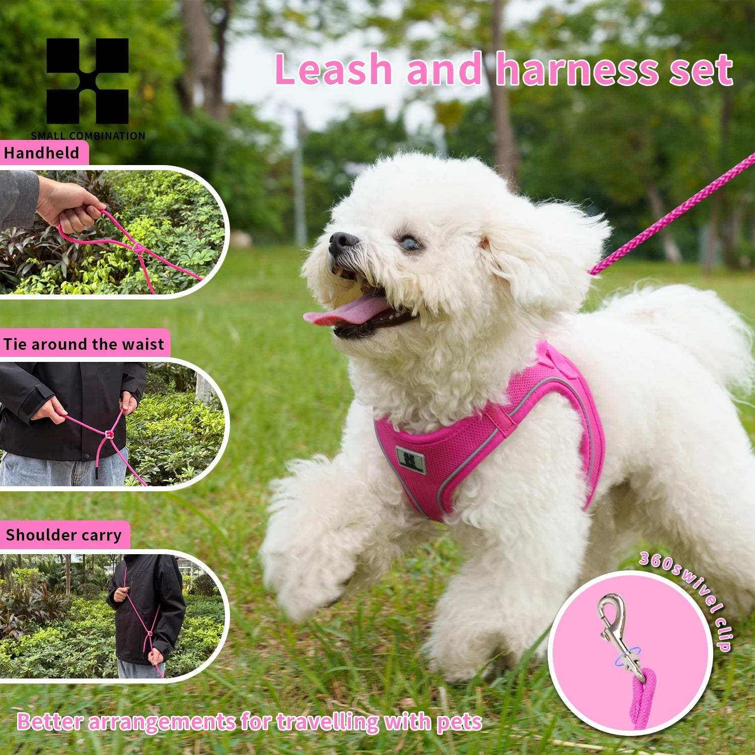 Adjustable Dog Harness & Leash Set – Reflective Vest for Small & Medium Dogs