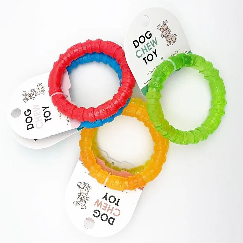 Interactive Rubber Dog Toys | Bite-Resistant Chew Bones & Rings for Small Dogs