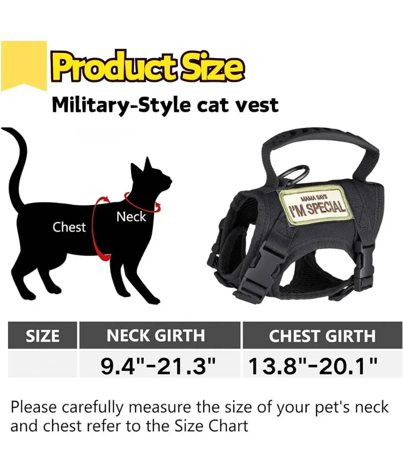 Tactical Cat & Dog Harness – Adjustable Vest with Handle for Training & Walking