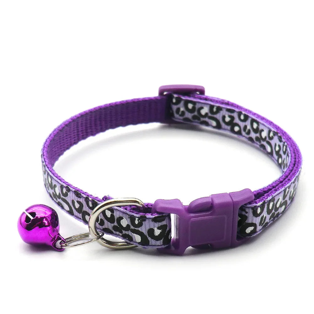 Adjustable Leopard Print Cat & Dog Collar – Cute Bell Pet Accessory