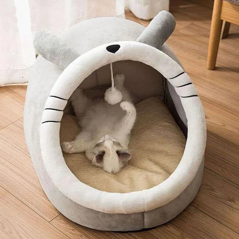 Cartoon Cat Bed – Foldable, Washable Pet Sleeping Cave for Small Cats & Dogs