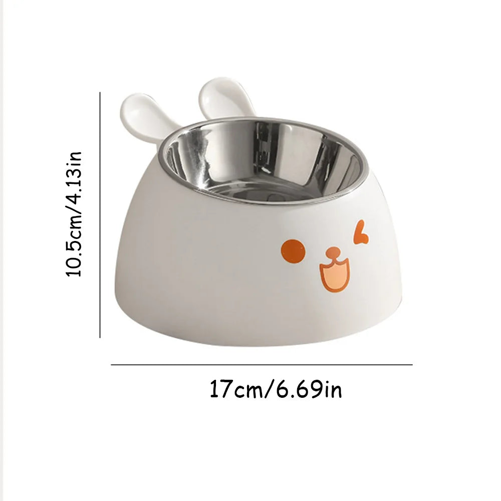 Cute Rabbit-Ear Elevated Cat Bowl | Stainless Steel Food & Water Dish with Anti-Slip Base