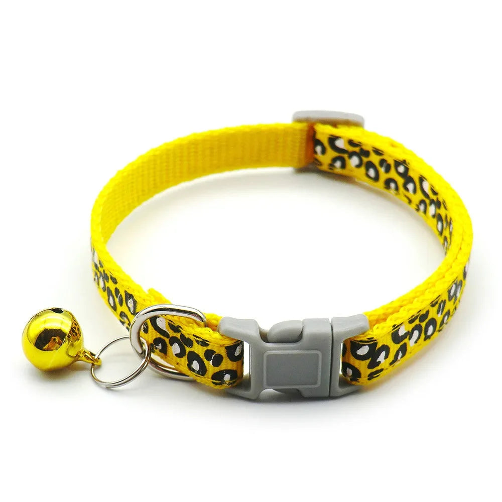 Adjustable Leopard Print Cat & Dog Collar – Cute Bell Pet Accessory