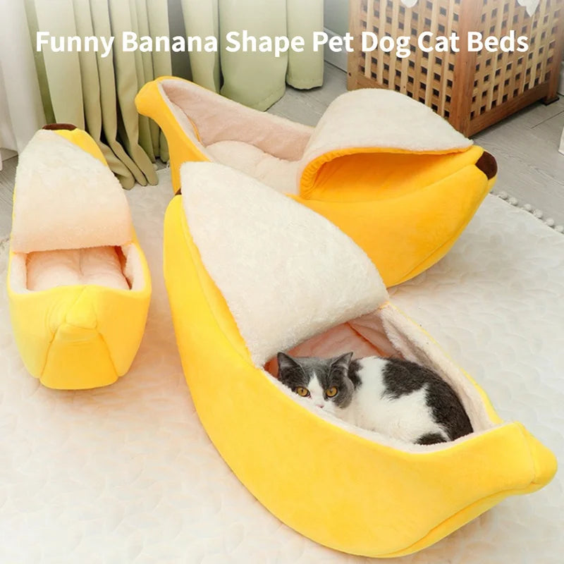 Banana-Shaped Cat & Dog Bed | Cozy Indoor Pet Bed for Small Cats & Dogs