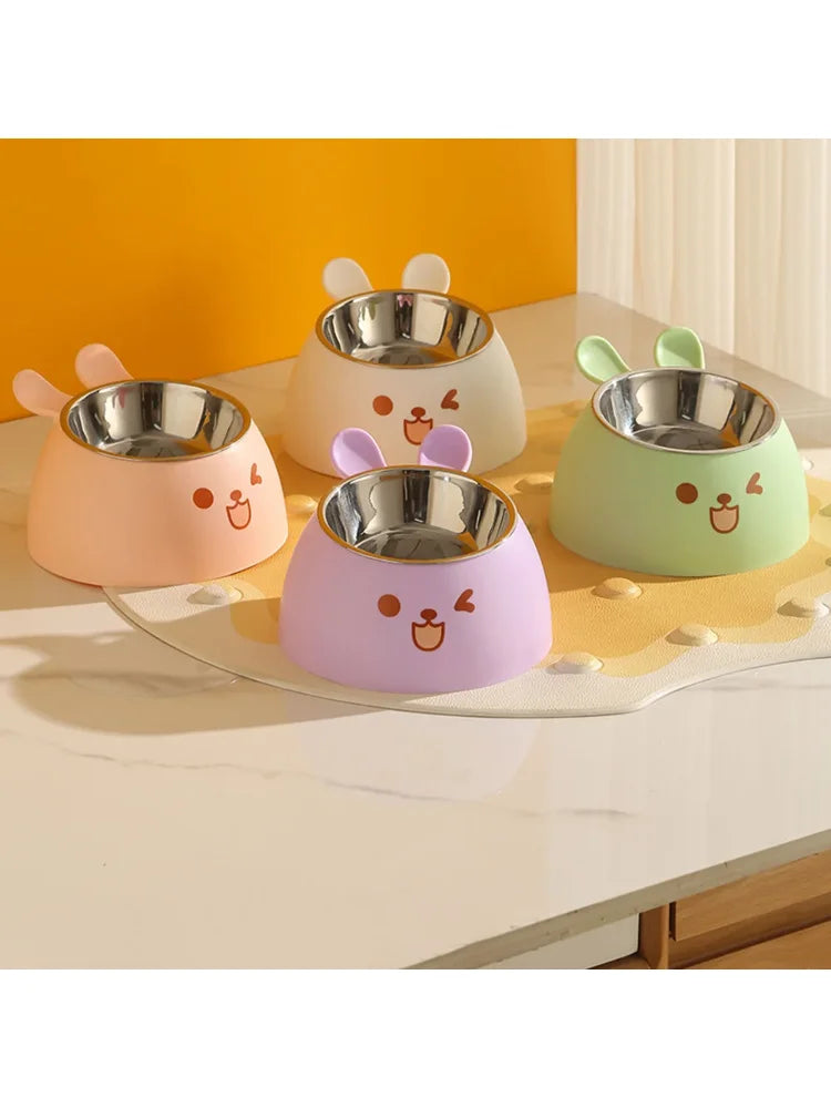 Cute Rabbit-Ear Elevated Cat Bowl | Stainless Steel Food & Water Dish with Anti-Slip Base
