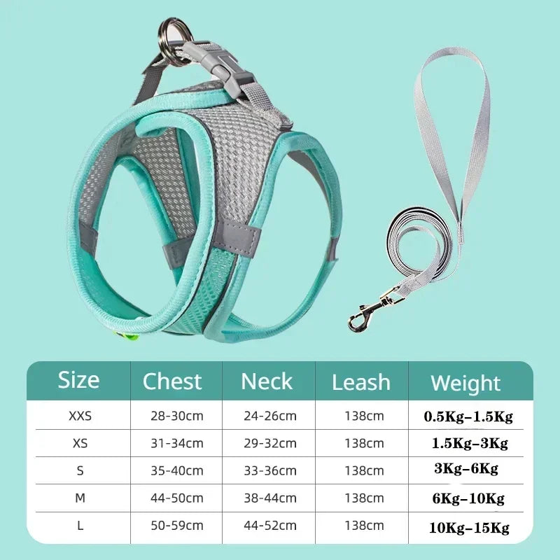 Small Dog Harness & Leash Set – Adjustable Reflective Vest for Chihuahuas & Pugs