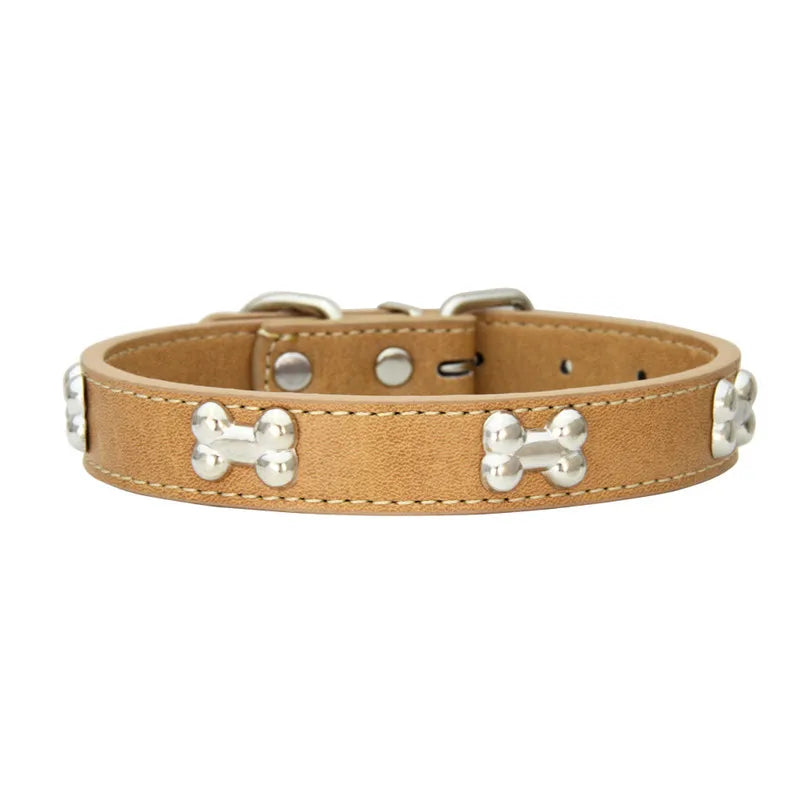 Durable Bone Leather Dog Collars – Adjustable Puppy & Small Dog Accessories