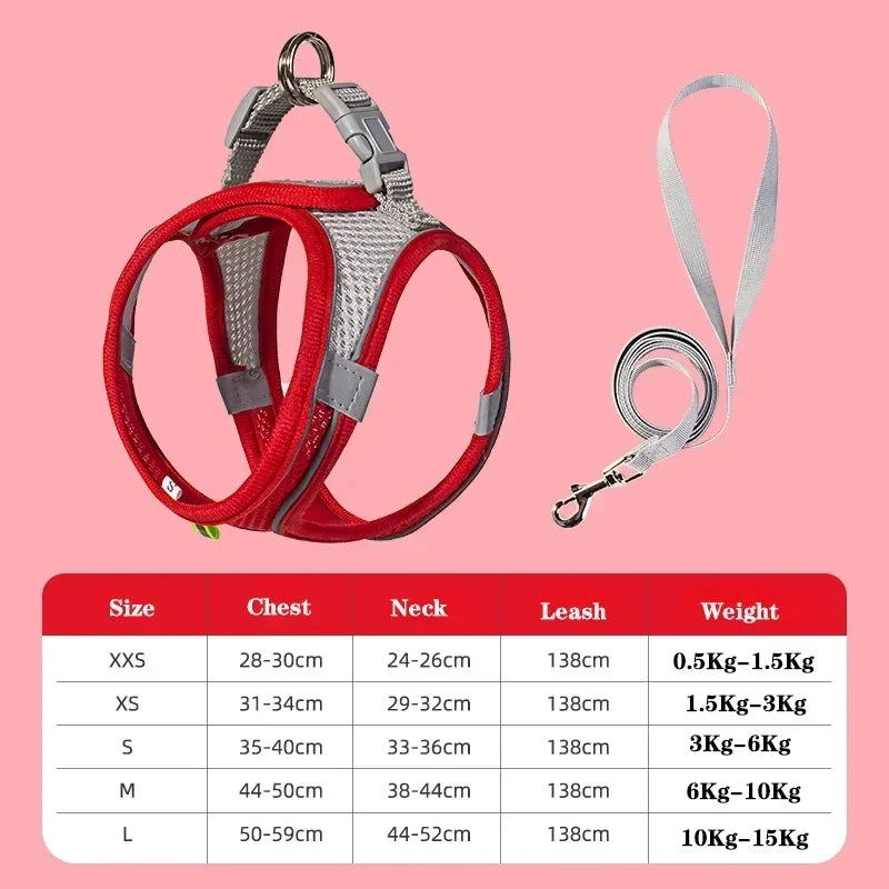 Small Dog Harness & Leash Set – Adjustable Reflective Vest for Chihuahuas & Pugs