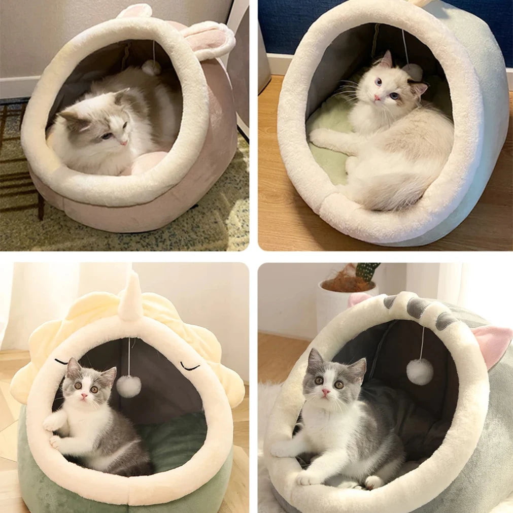 Cartoon Cat Bed – Foldable, Washable Pet Sleeping Cave for Small Cats & Dogs