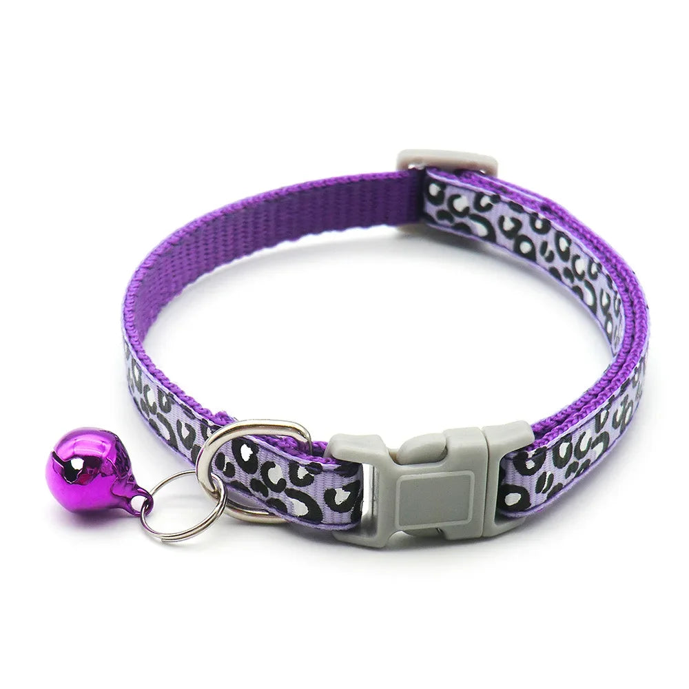 Adjustable Leopard Print Cat & Dog Collar – Cute Bell Pet Accessory
