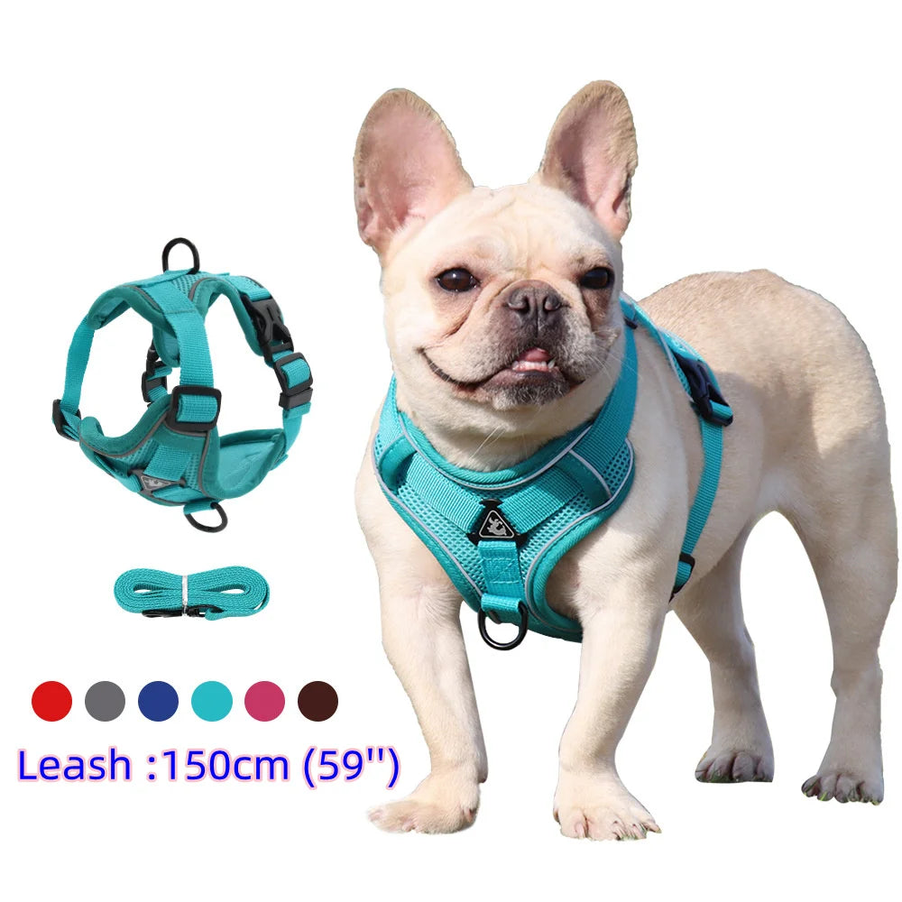 Small Dog Harness & Leash Set – Adjustable Vest for French Bulldogs, Pugs & Puppies
