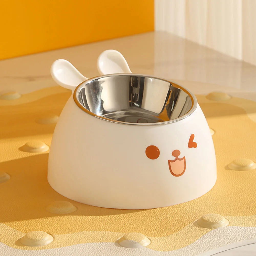 Cute Rabbit-Ear Elevated Cat Bowl | Stainless Steel Food & Water Dish with Anti-Slip Base