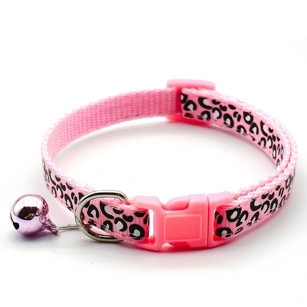 Adjustable Leopard Print Cat & Dog Collar – Cute Bell Pet Accessory