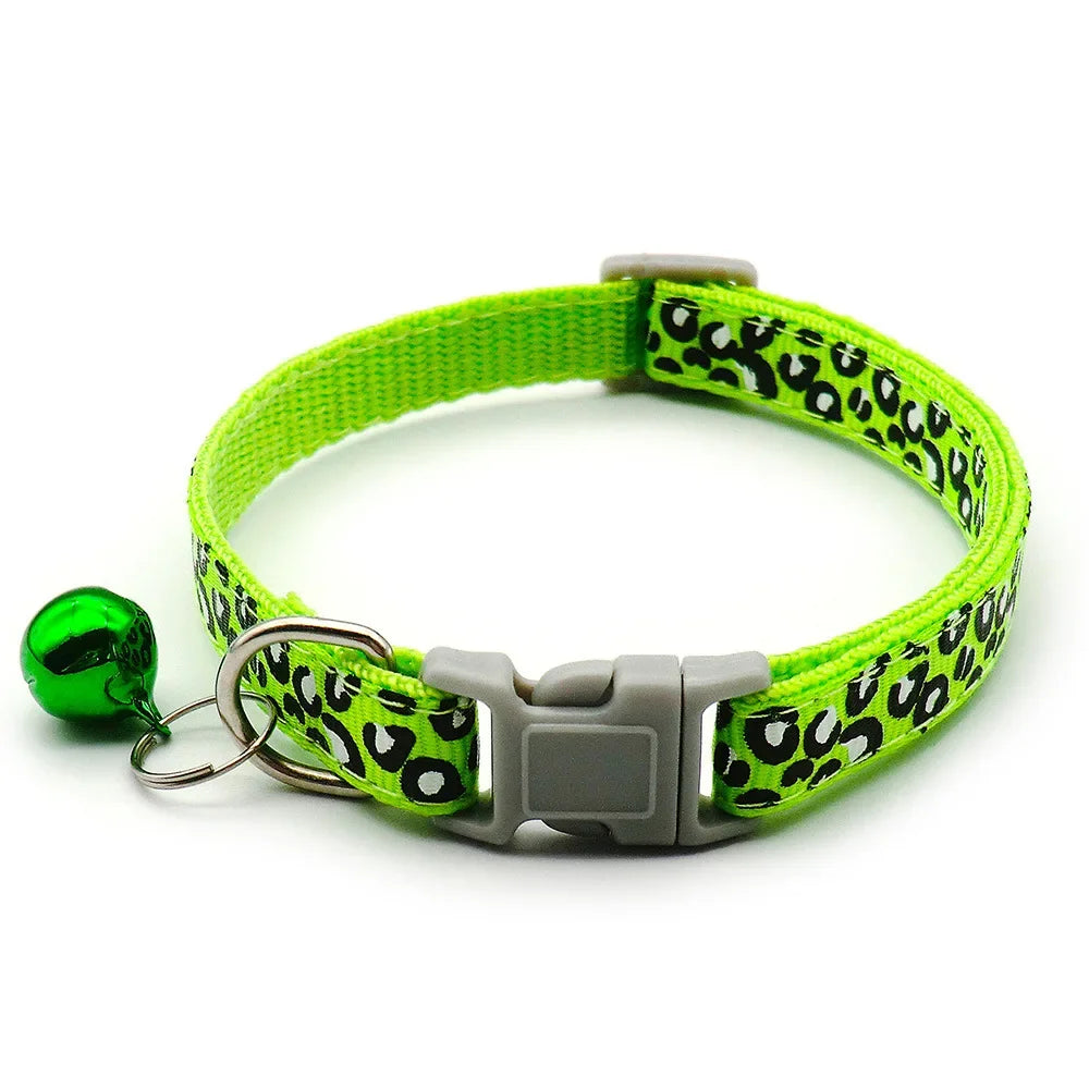 Adjustable Leopard Print Cat & Dog Collar – Cute Bell Pet Accessory