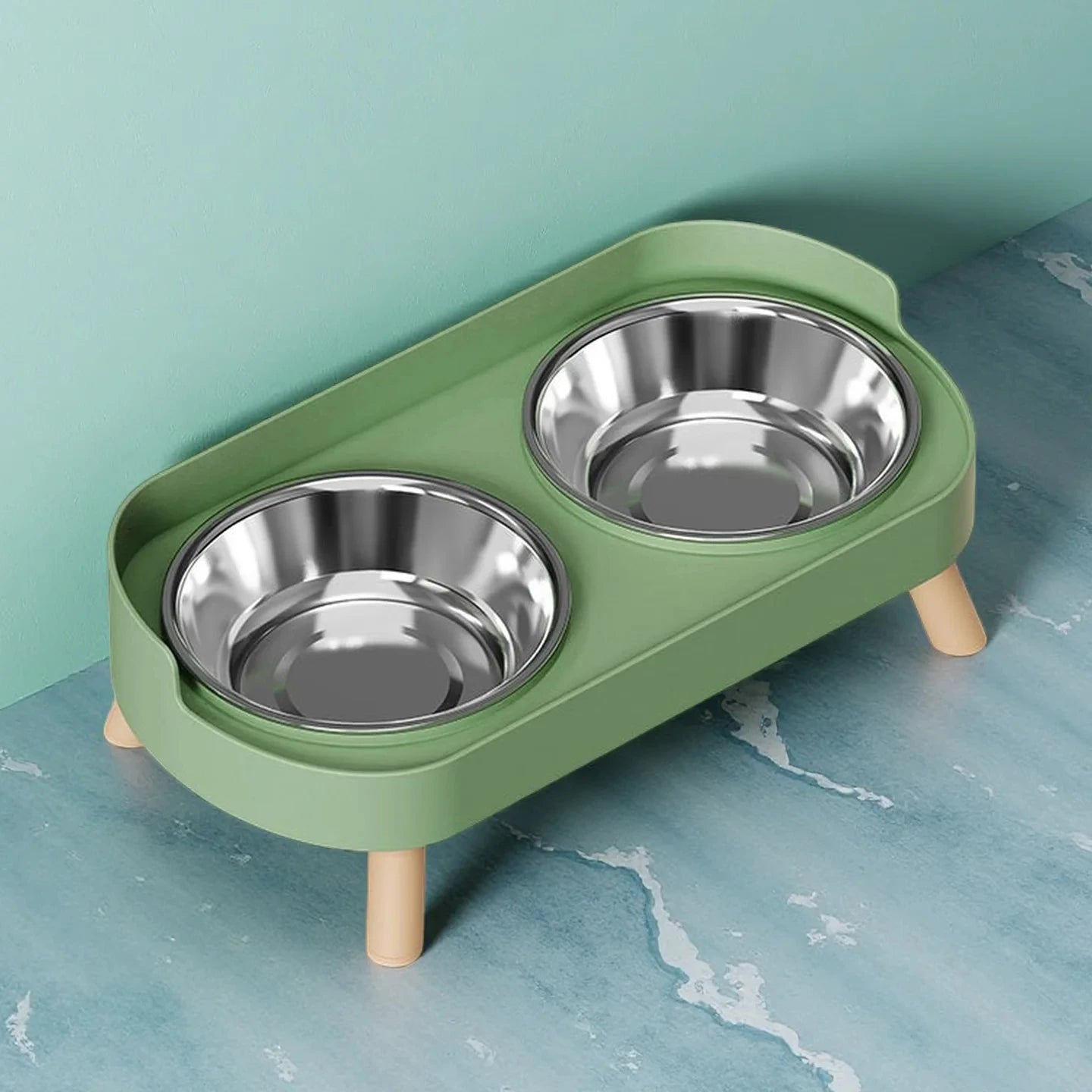 Elevated Pet Feeder – Dual Stainless Steel Bowls with Neck Support for Cats & Dogs