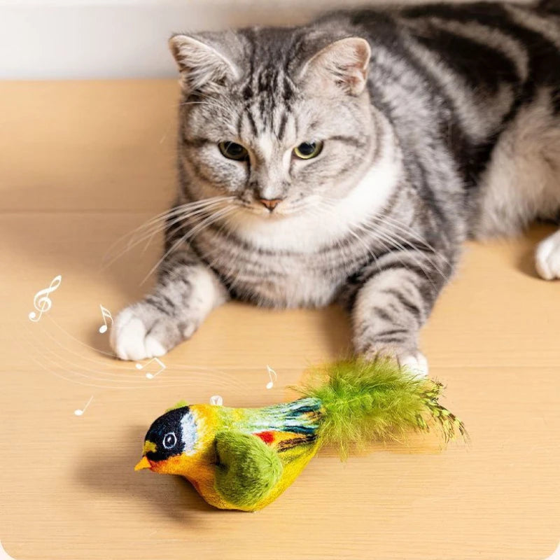 Interactive Cat Bird Toy | Catnip Plush Teaser with Realistic Sound