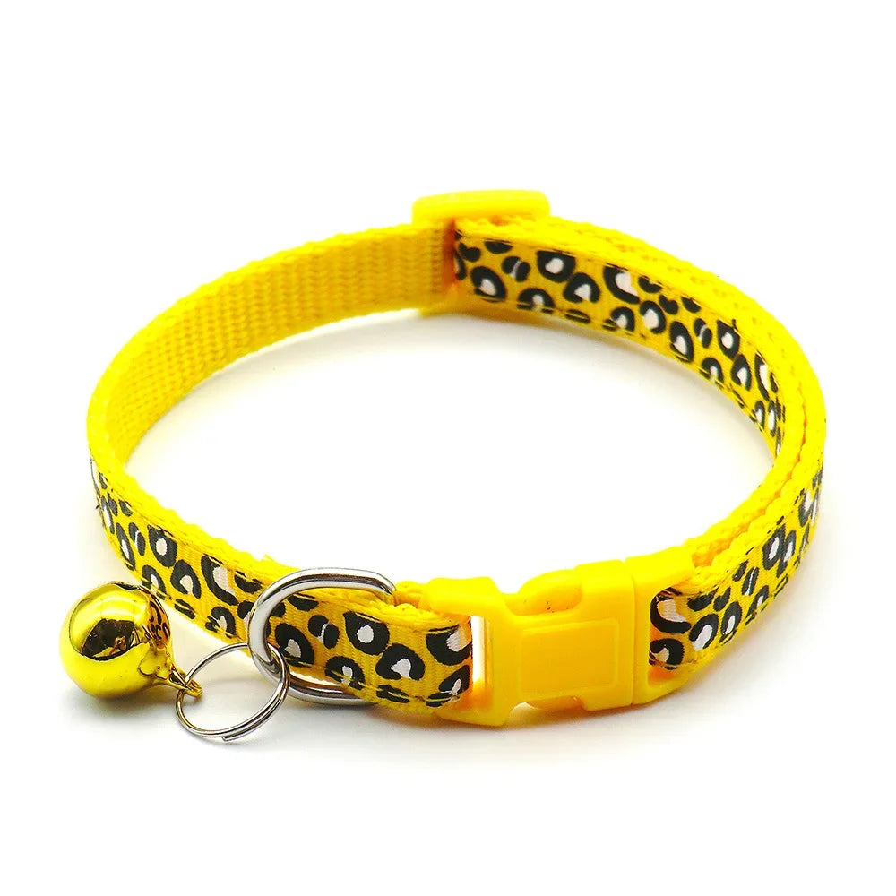 Adjustable Leopard Print Cat & Dog Collar – Cute Bell Pet Accessory