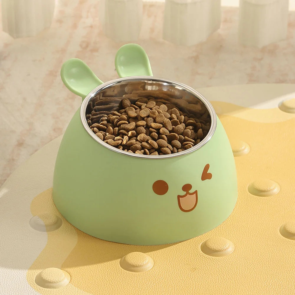 Cute Rabbit-Ear Elevated Cat Bowl | Stainless Steel Food & Water Dish with Anti-Slip Base