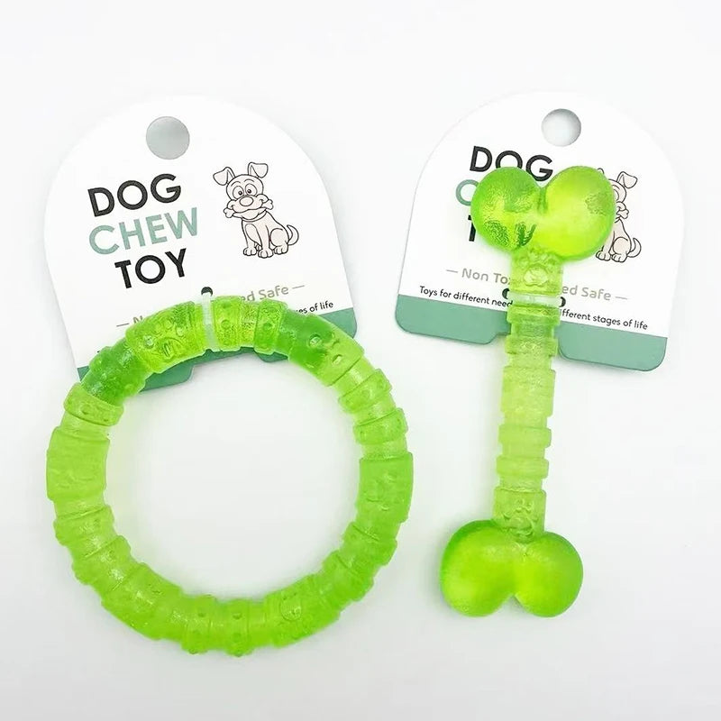 Interactive Rubber Dog Toys | Bite-Resistant Chew Bones & Rings for Small Dogs