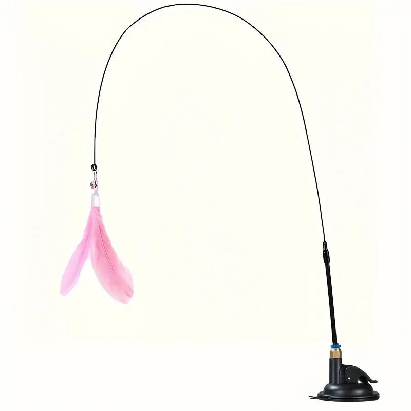 Interactive Cat Teaser Wand | Feather & Bell Toy with Suction Cup Pole