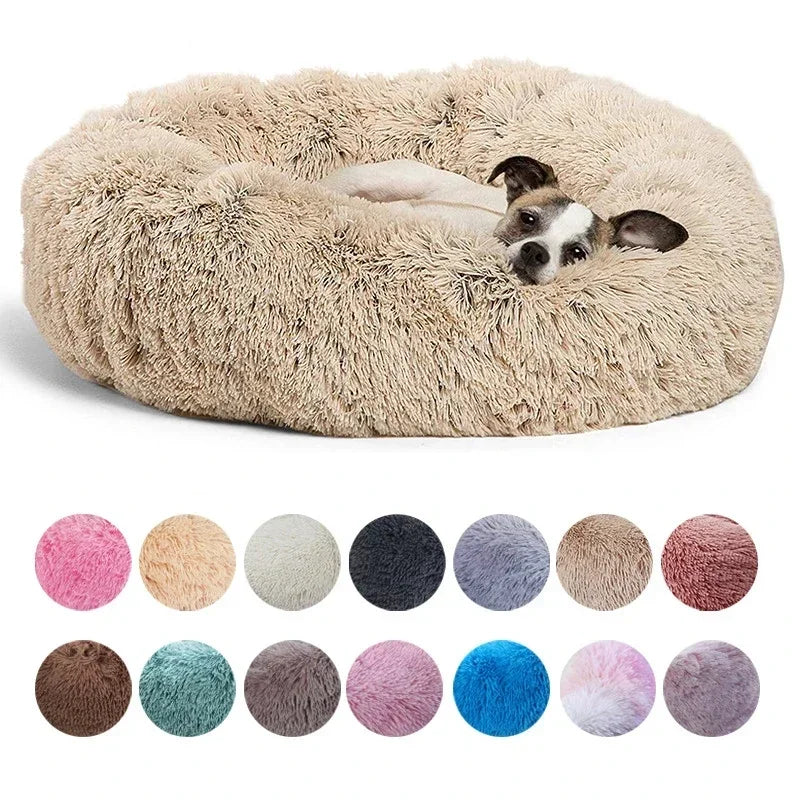 Round Plush Pet Bed – Super Soft Fleece Dog & Cat Bed, Winter Warm Sleeping