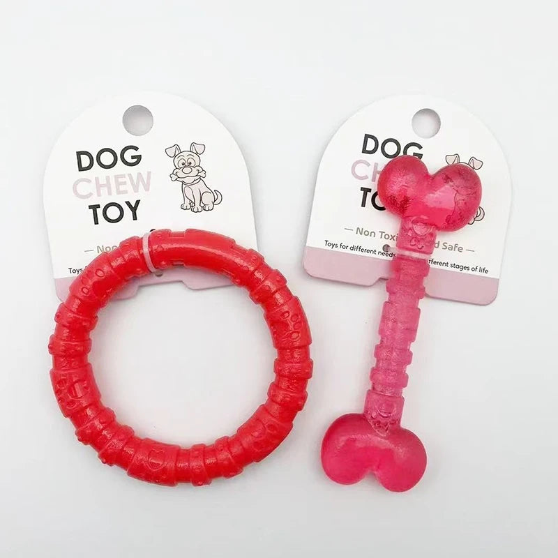 Interactive Rubber Dog Toys | Bite-Resistant Chew Bones & Rings for Small Dogs