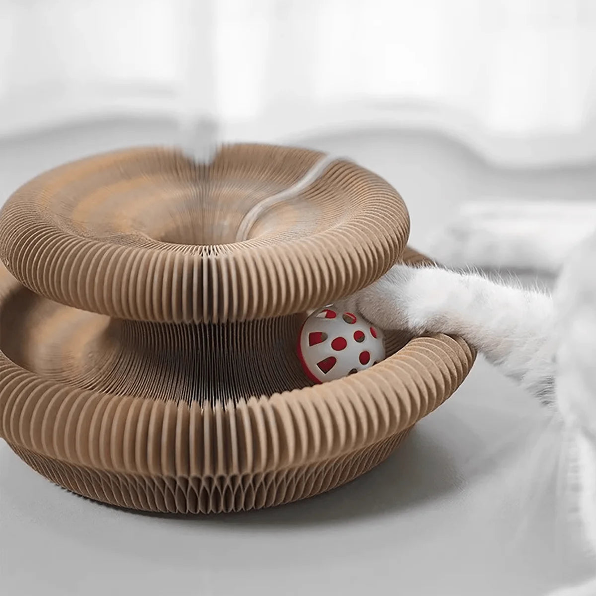 Foldable Cat Scratcher – Multi-Level Cardboard Toy with Bell & Catnip for Kittens