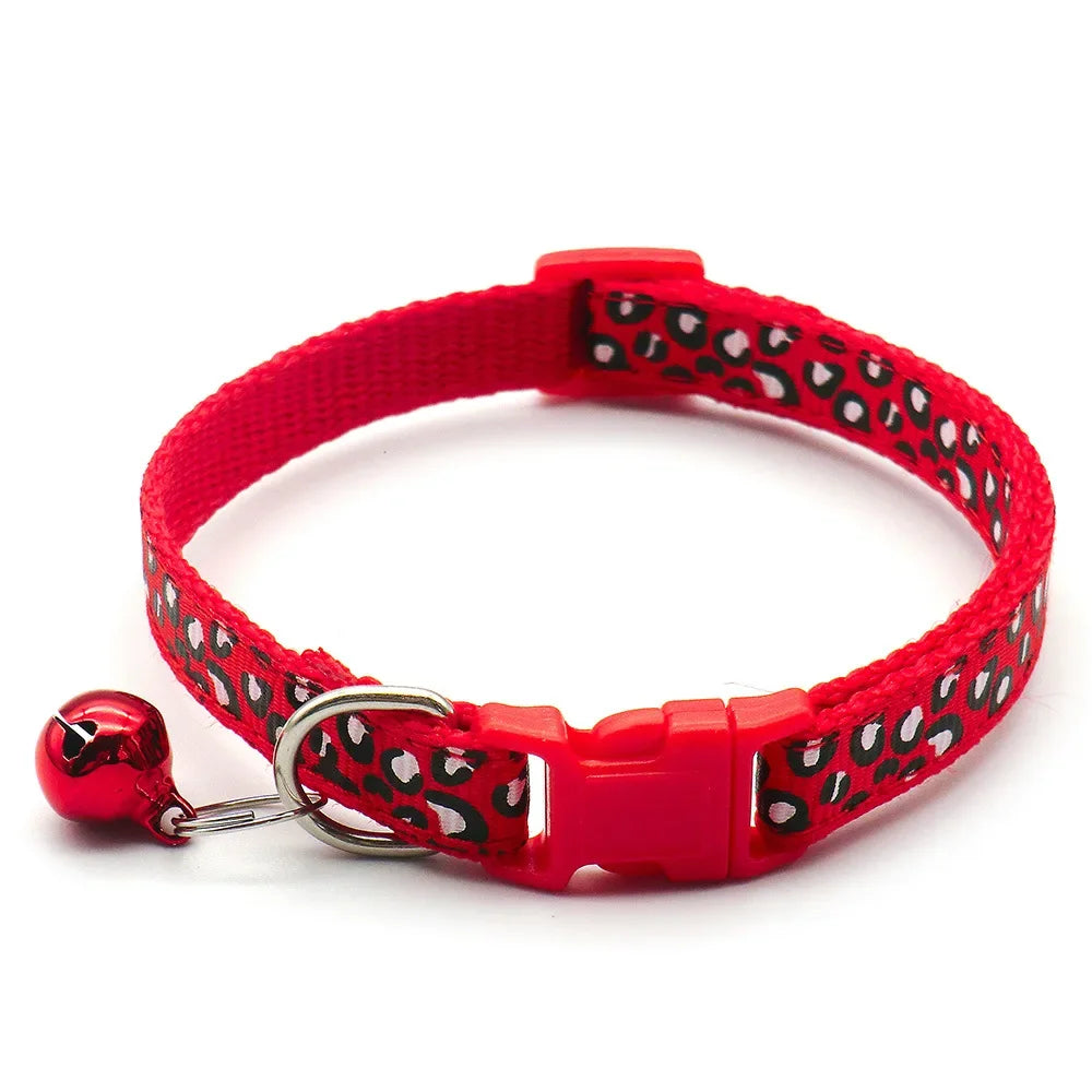 Adjustable Leopard Print Cat & Dog Collar – Cute Bell Pet Accessory