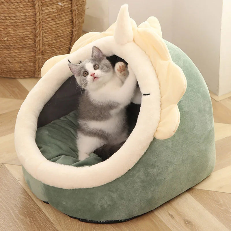 Cartoon Cat Bed – Foldable, Washable Pet Sleeping Cave for Small Cats & Dogs