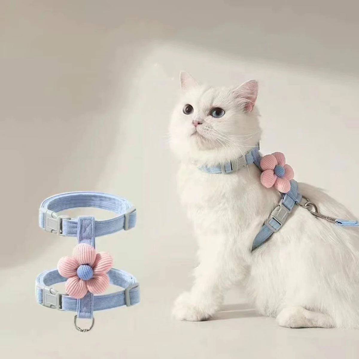 Adjustable Cat Harness & Leash Set – Breathable Pet Walking Strap for Small Cats & Dogs
