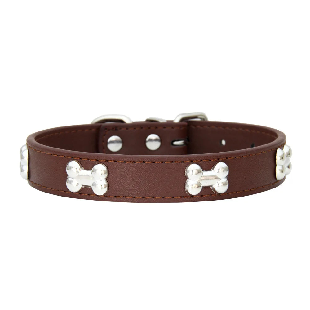 Durable Bone Leather Dog Collars – Adjustable Puppy & Small Dog Accessories