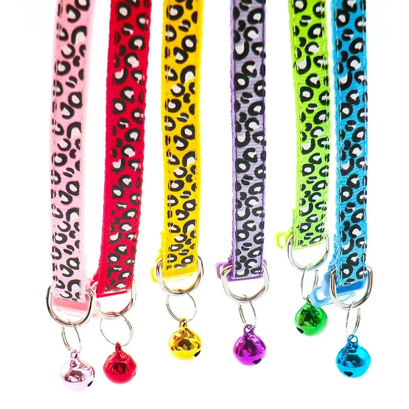 Adjustable Leopard Print Cat & Dog Collar – Cute Bell Pet Accessory