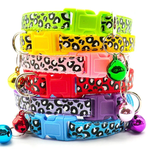 Adjustable Leopard Print Cat & Dog Collar – Cute Bell Pet Accessory