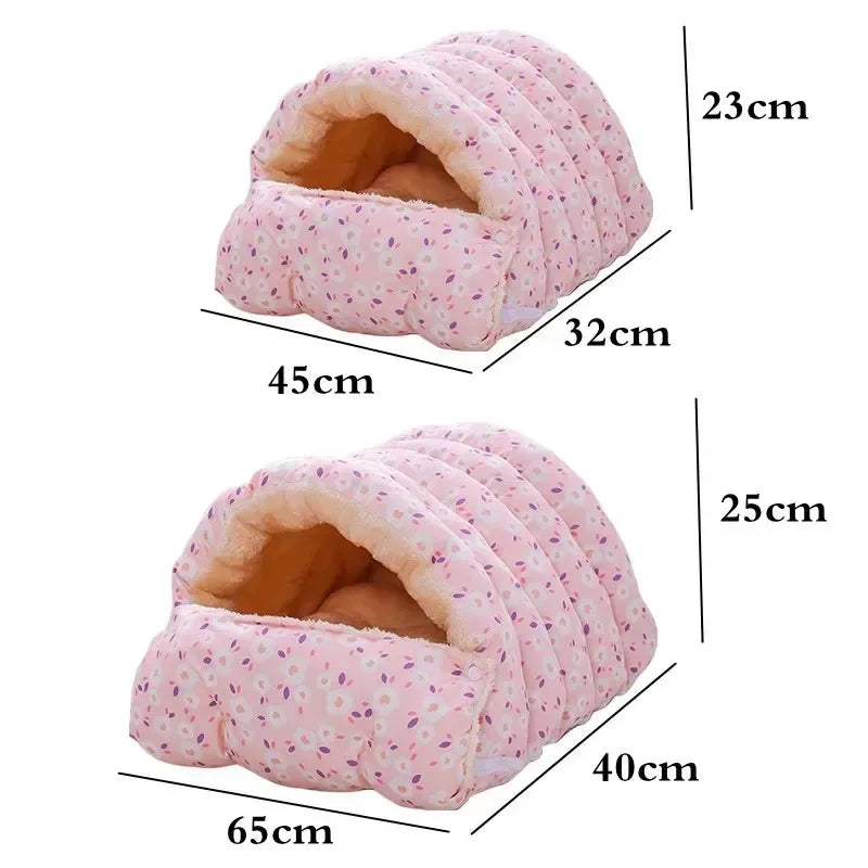 Warm Winter Cat Bed – Cozy Coral Fleece Sleeping Bag for Cats & Small Dogs