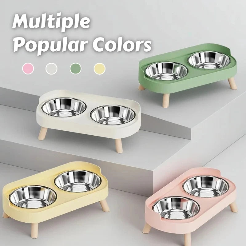 Elevated Pet Feeder – Dual Stainless Steel Bowls with Neck Support for Cats & Dogs