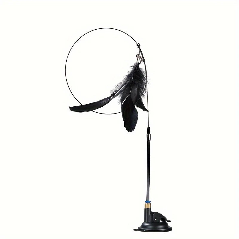 Interactive Cat Teaser Wand | Feather & Bell Toy with Suction Cup Pole