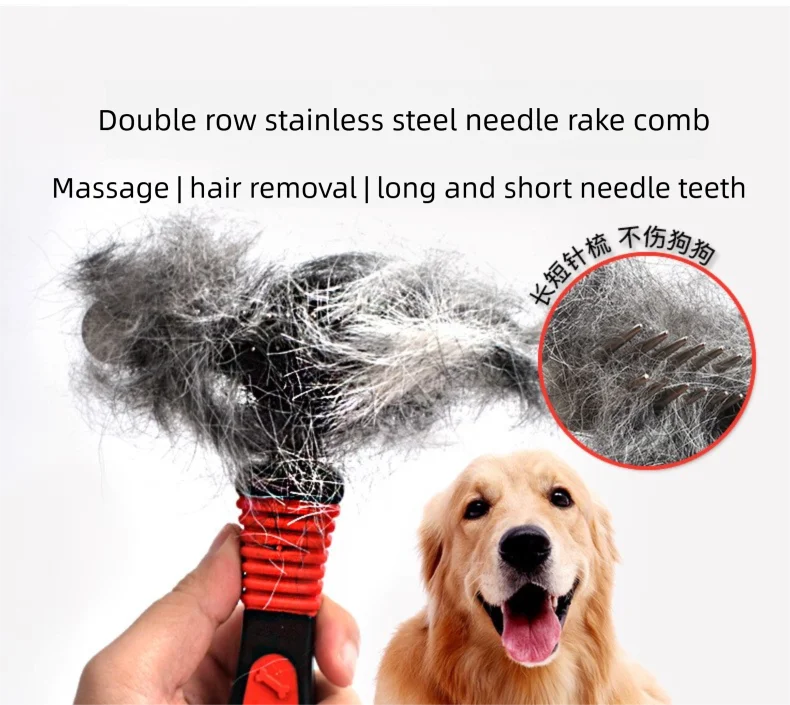 Deshedding Grooming Rake – Detangling Comb for Long-Haired Dogs