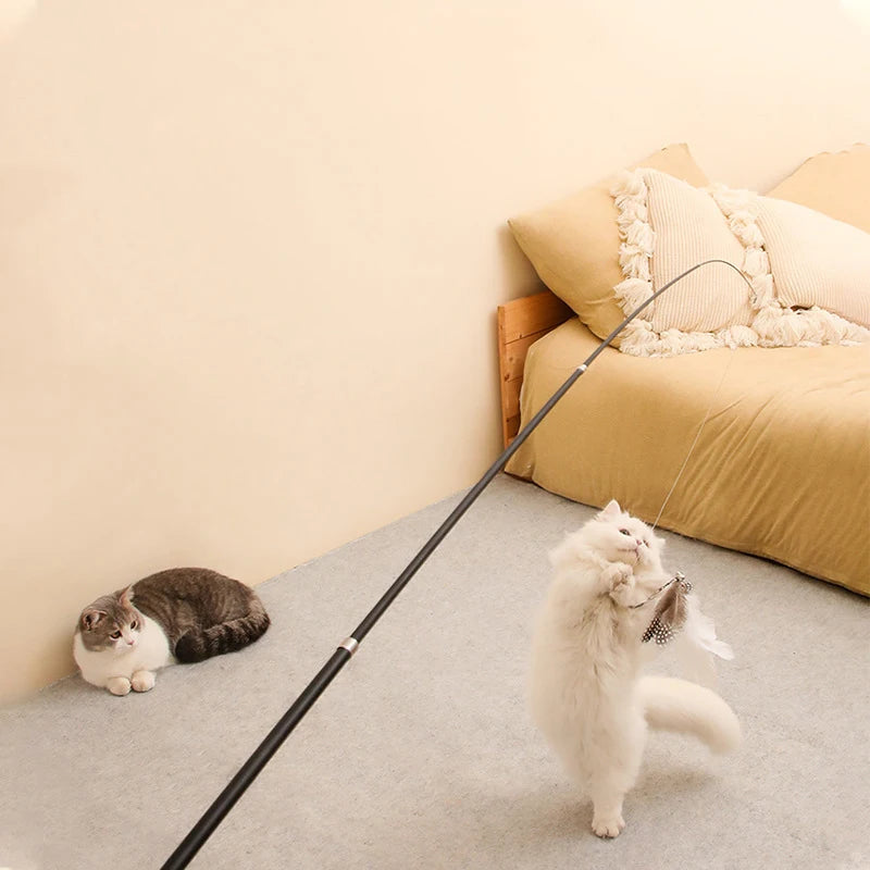 Telescopic Cat Feather Toy – 1.8m Extended Interactive Stick for Cats