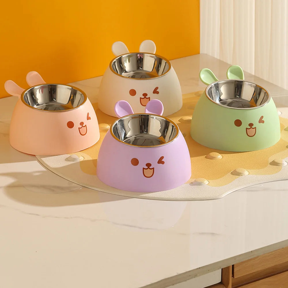 Cute Rabbit-Ear Elevated Cat Bowl | Stainless Steel Food & Water Dish with Anti-Slip Base