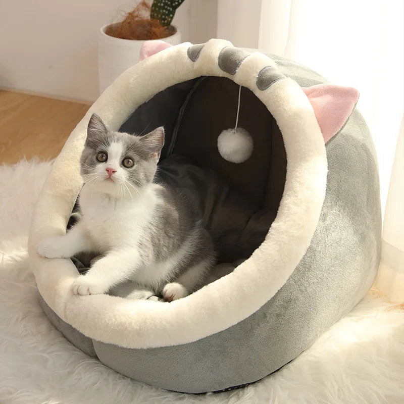 Cartoon Cat Bed – Foldable, Washable Pet Sleeping Cave for Small Cats & Dogs