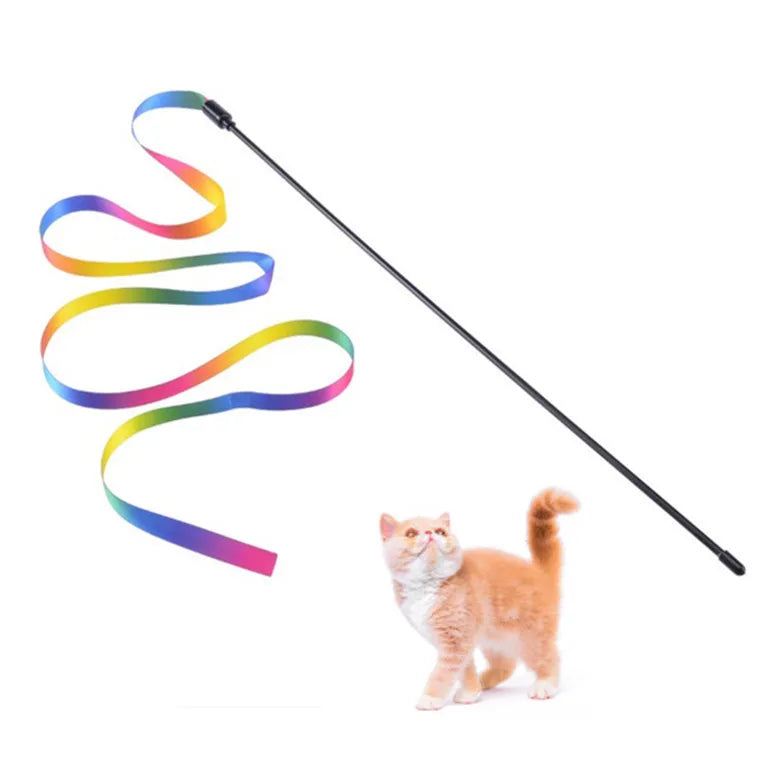 Interactive Cat Teaser Wand – Rainbow Ribbon Stick for Play & Exercise