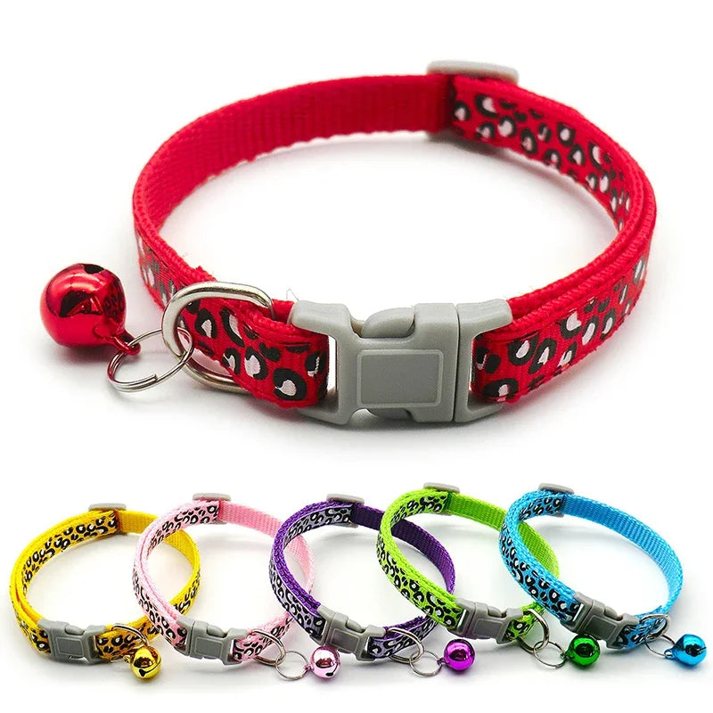 Adjustable Leopard Print Cat & Dog Collar – Cute Bell Pet Accessory