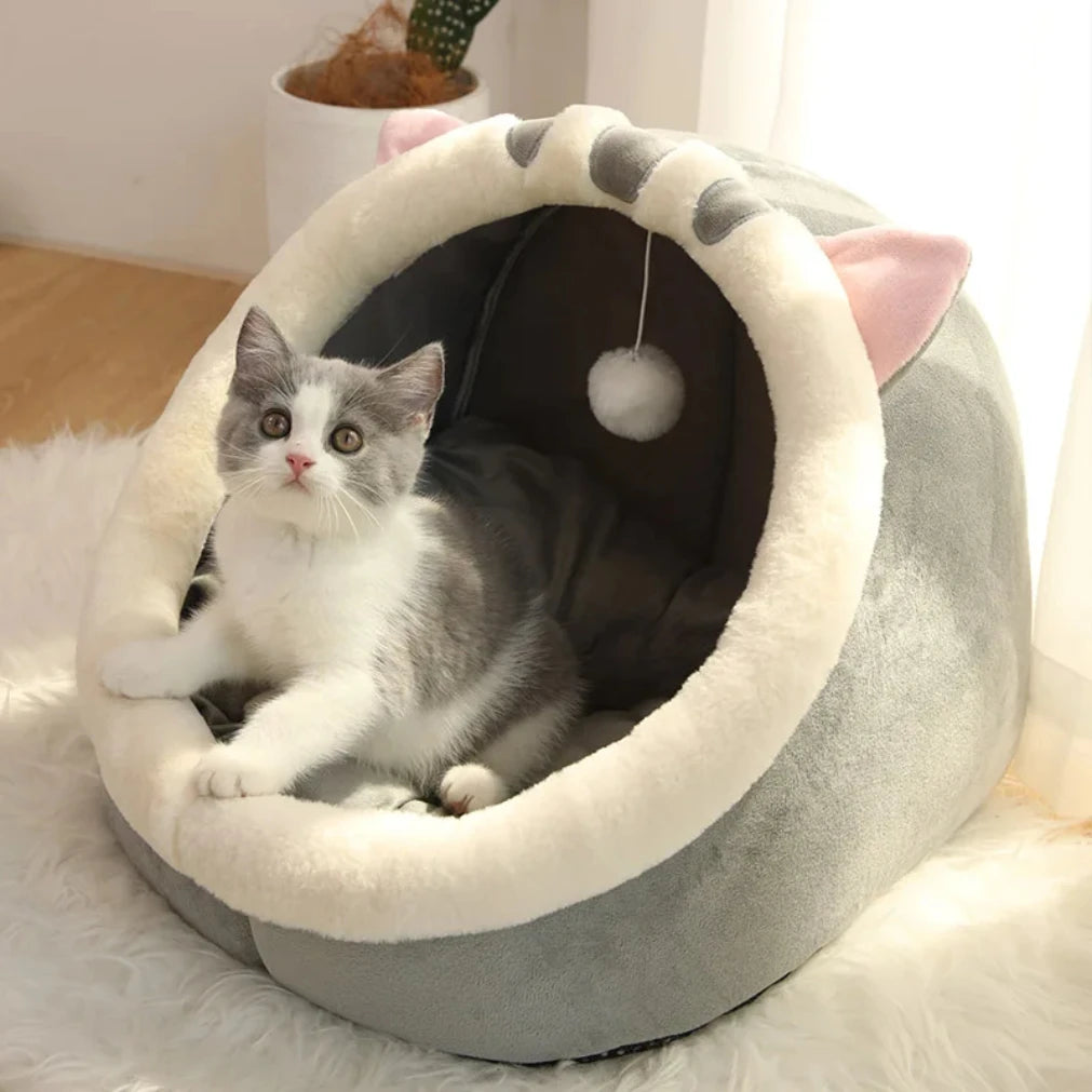 Cartoon Cat Bed – Foldable, Washable Pet Sleeping Cave for Small Cats & Dogs