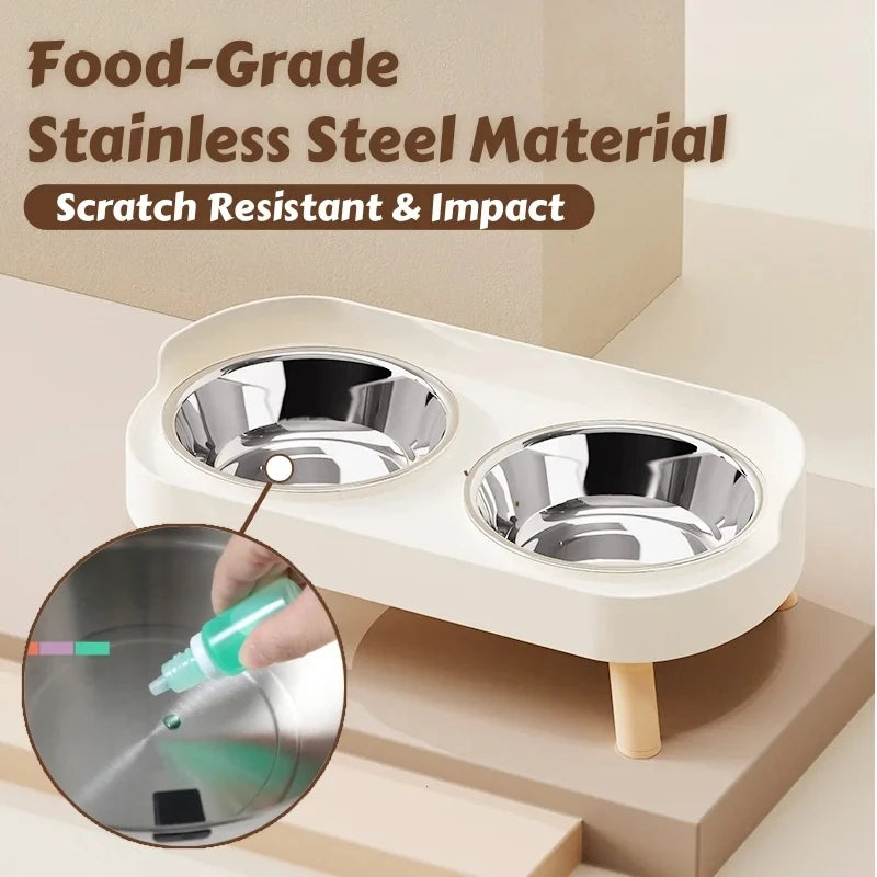 Elevated Pet Feeder – Dual Stainless Steel Bowls with Neck Support for Cats & Dogs