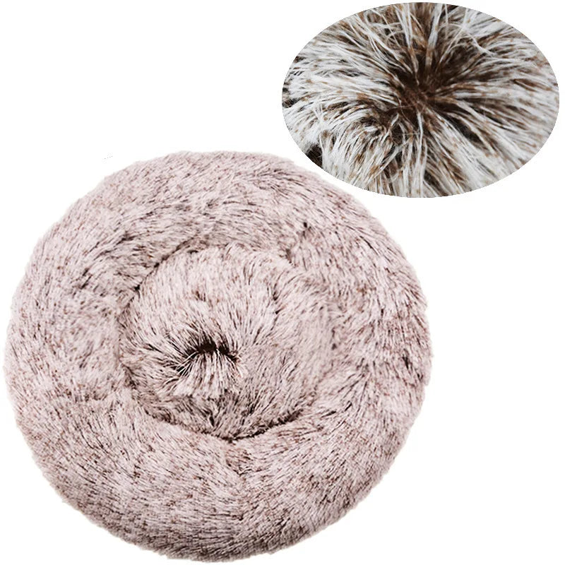 Round Plush Pet Bed – Super Soft Fleece Dog & Cat Bed, Winter Warm Sleeping